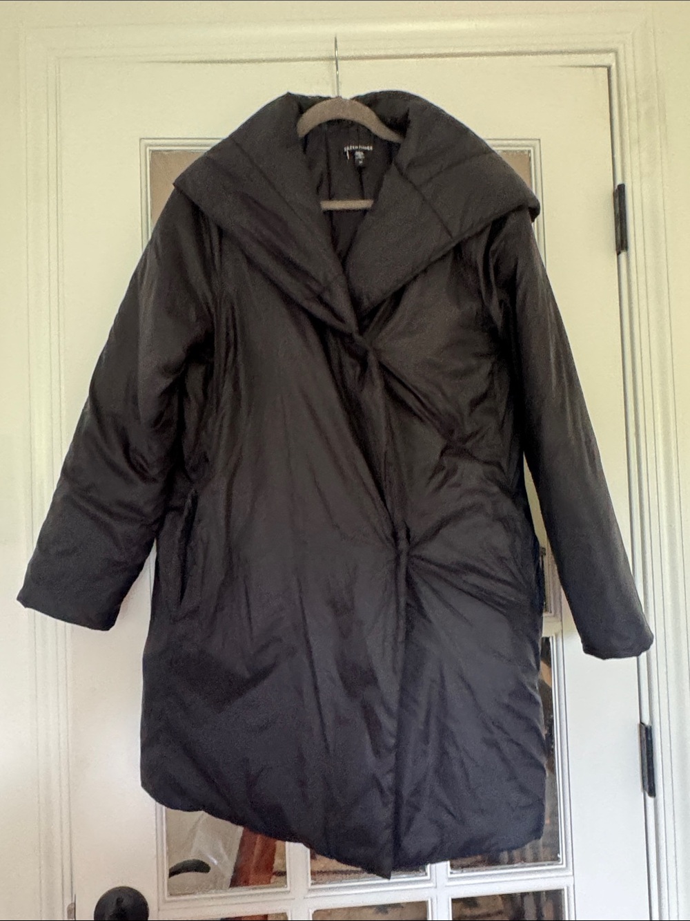 Eileen Fisher Black Oversized-Collar Puffer Coat